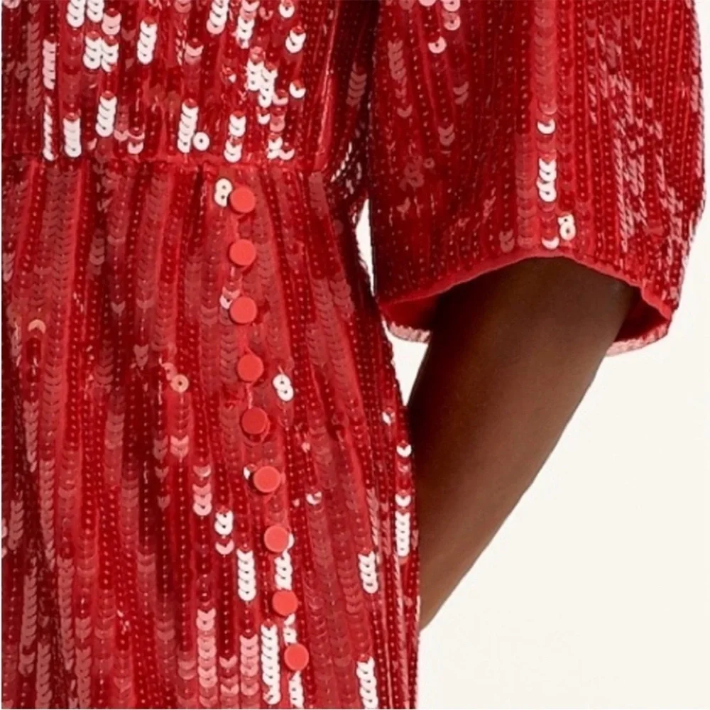 J. Crew Red Sequin V-back Dress Kimono Sleeve Size 6